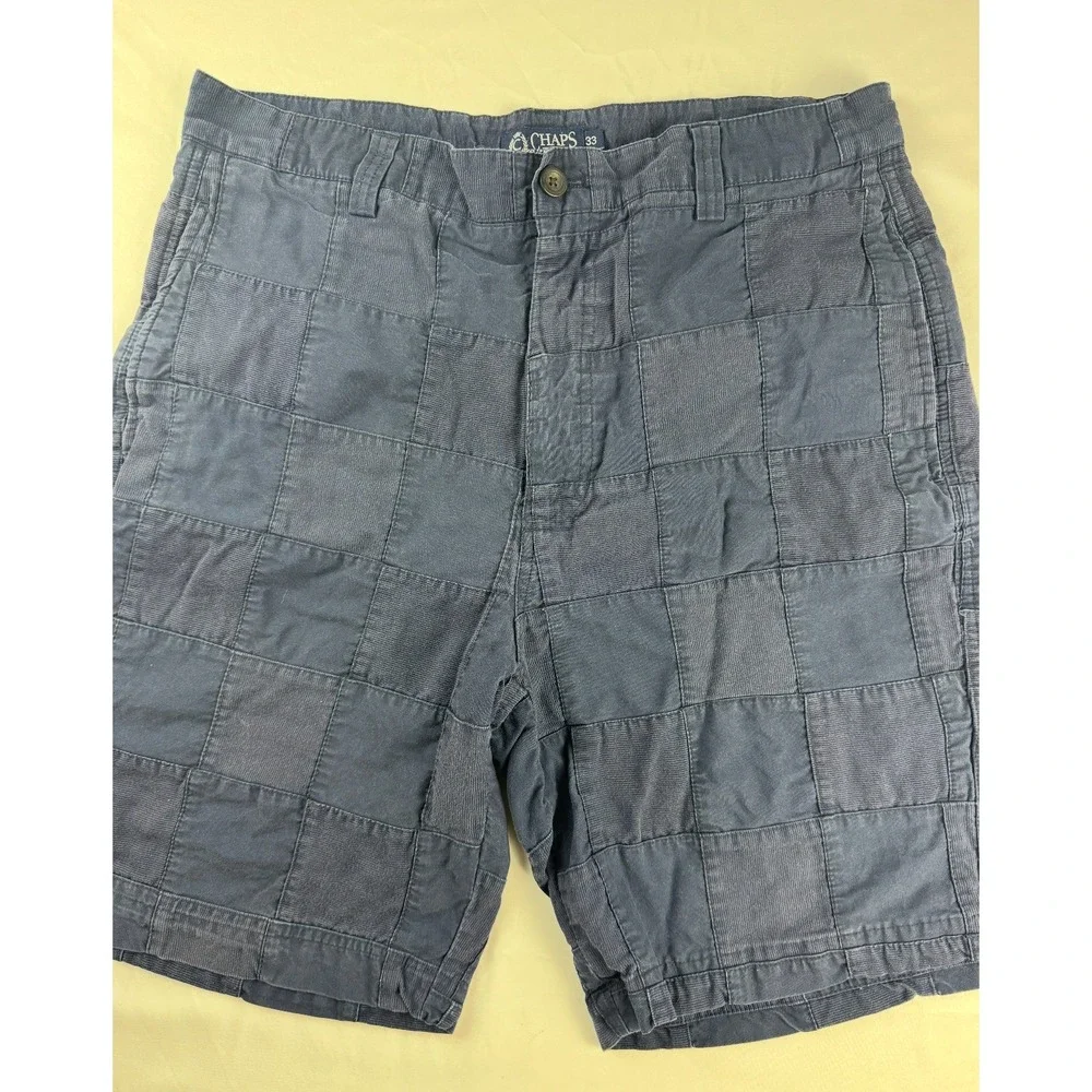 Chaps Mens 33 Navy Blue Patchwork Corduroy Shorts Flat Front Casual‎ Prep Cotton